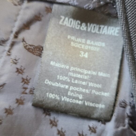 ZADIG & VOLTAIRE 100% WOOL TUXEDO STRIPE PRUNE BANDS TAPERED TROUSER PANT sz 34 - Picture 8 of 8